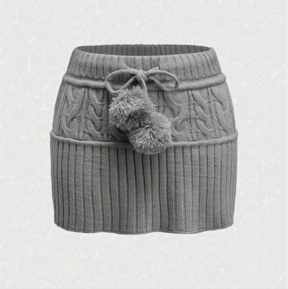 Ultra Low Waist Furry Ball Accent Sweater And Mini Skirt Set
